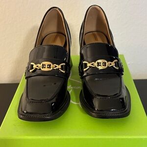 Sam Edelman Black Patent Loafers with Gold Accent